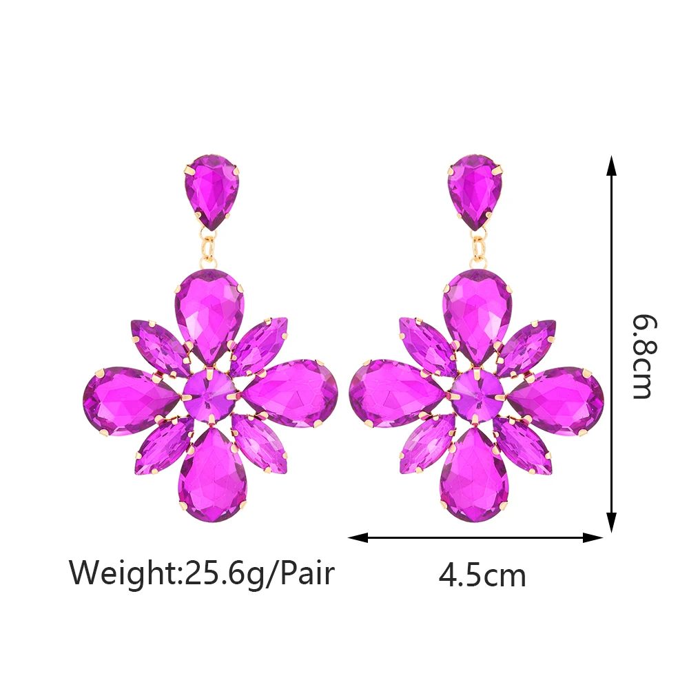 Shiny Glass Flower Decor Exaggerated Big Dangle Earrings For Women Trend Luxury Quality Unusual Party Jewelry Accessories Gift