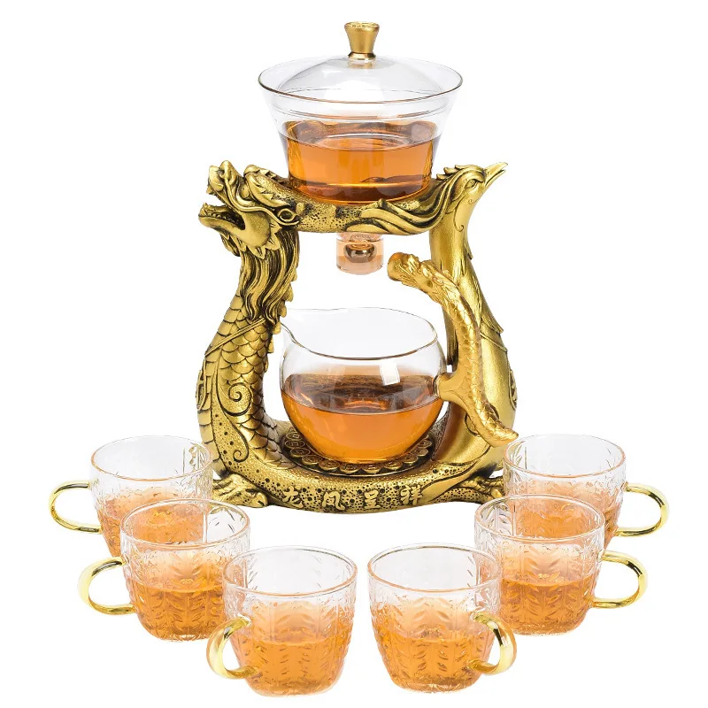 

Creative Dragon Glass Teapot Magnetic Diversion Rotating Cover Bowl Water Tea Cup Pu'er Oolong Drinkware Dropshipping Tea