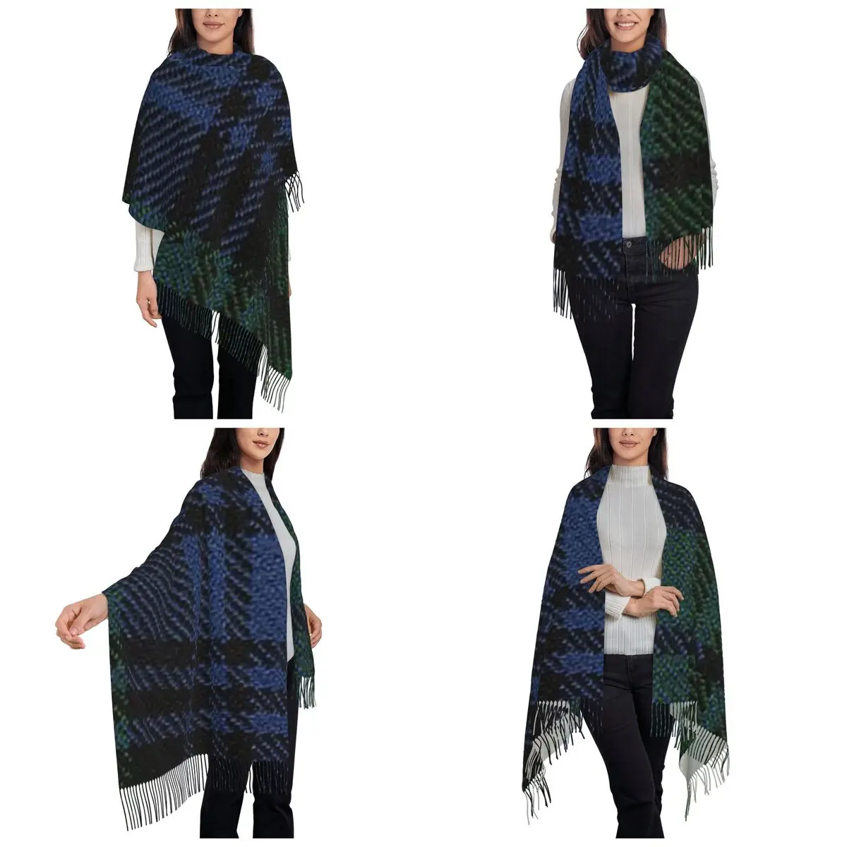 Black Watch Ancient Original Scottish Tartan Scarf Tassel Scarves Women Soft Warm Shawls and Wraps Large Fall Winter Shawl Wrap