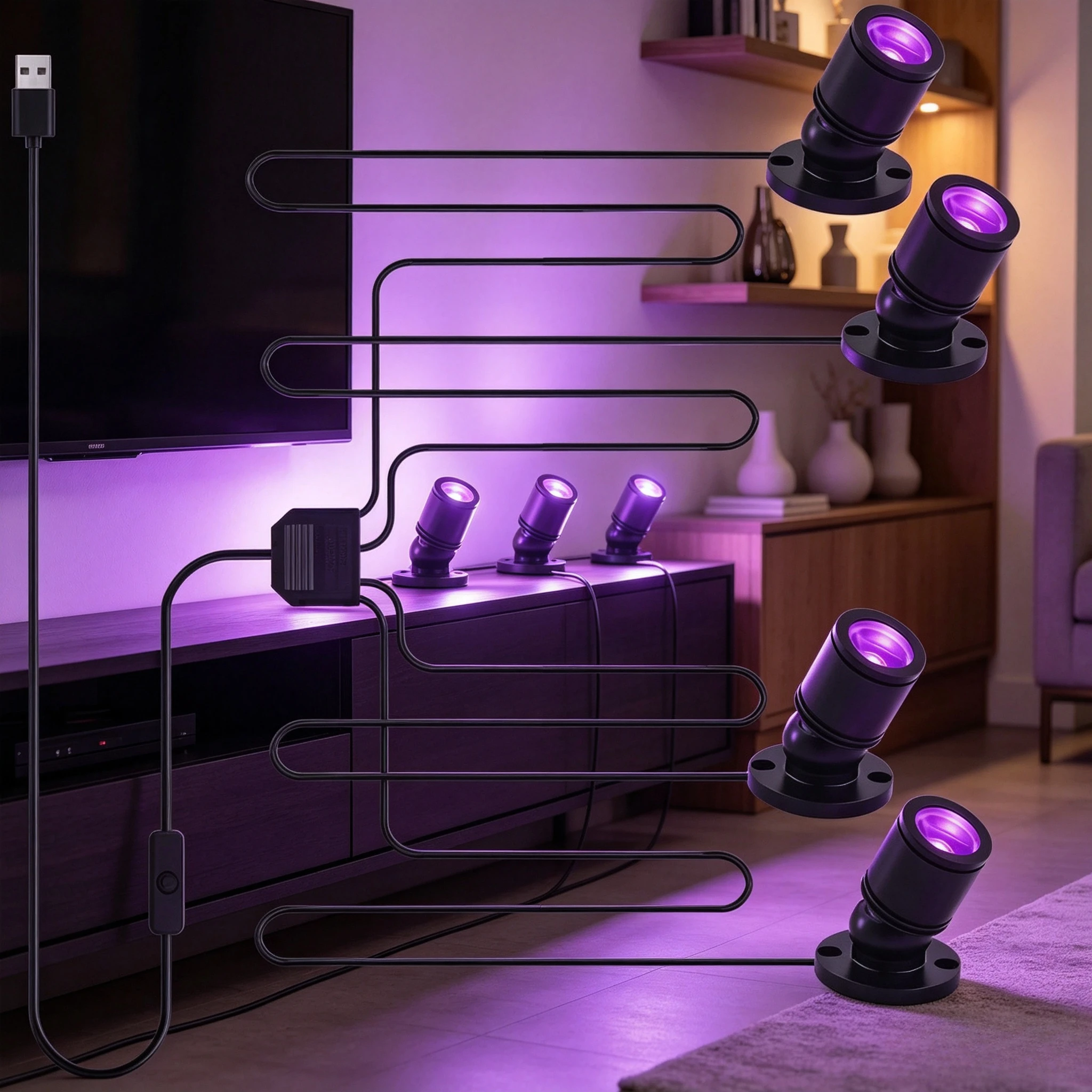 Led Spotlight USB 5V Dimmable Colour Mini Wine Cabinet 2W 4W 6W Mini UV Spotlight for Computer Case