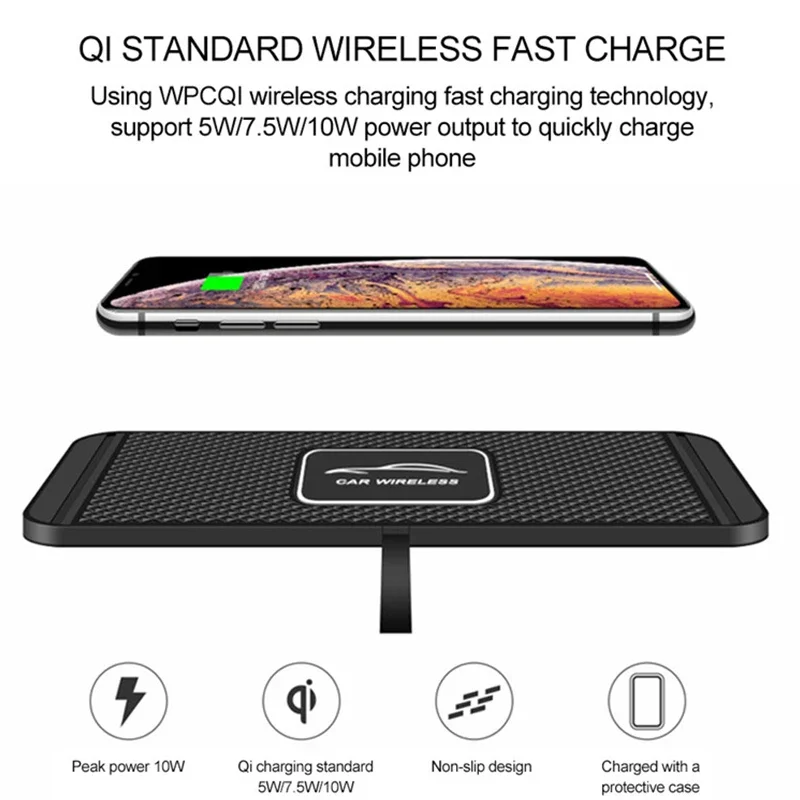 10W Car Wireless Charer Pad Silicone for Samsung Galaxy S20 S10 Note 10 Wireless Fast Charging for iPhone 11 Pro Xs Max 8 Plus