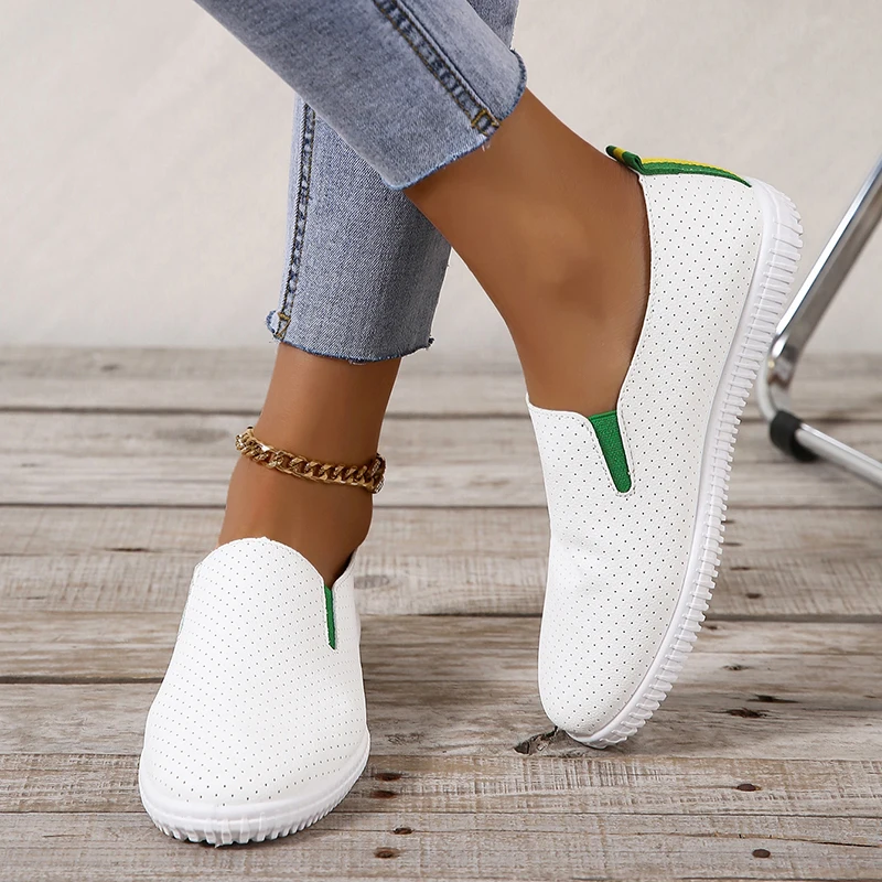 Zapatos planos de piel sintética blanca para mujer, mocasines cómodos de suela suave, informales, para primavera y verano