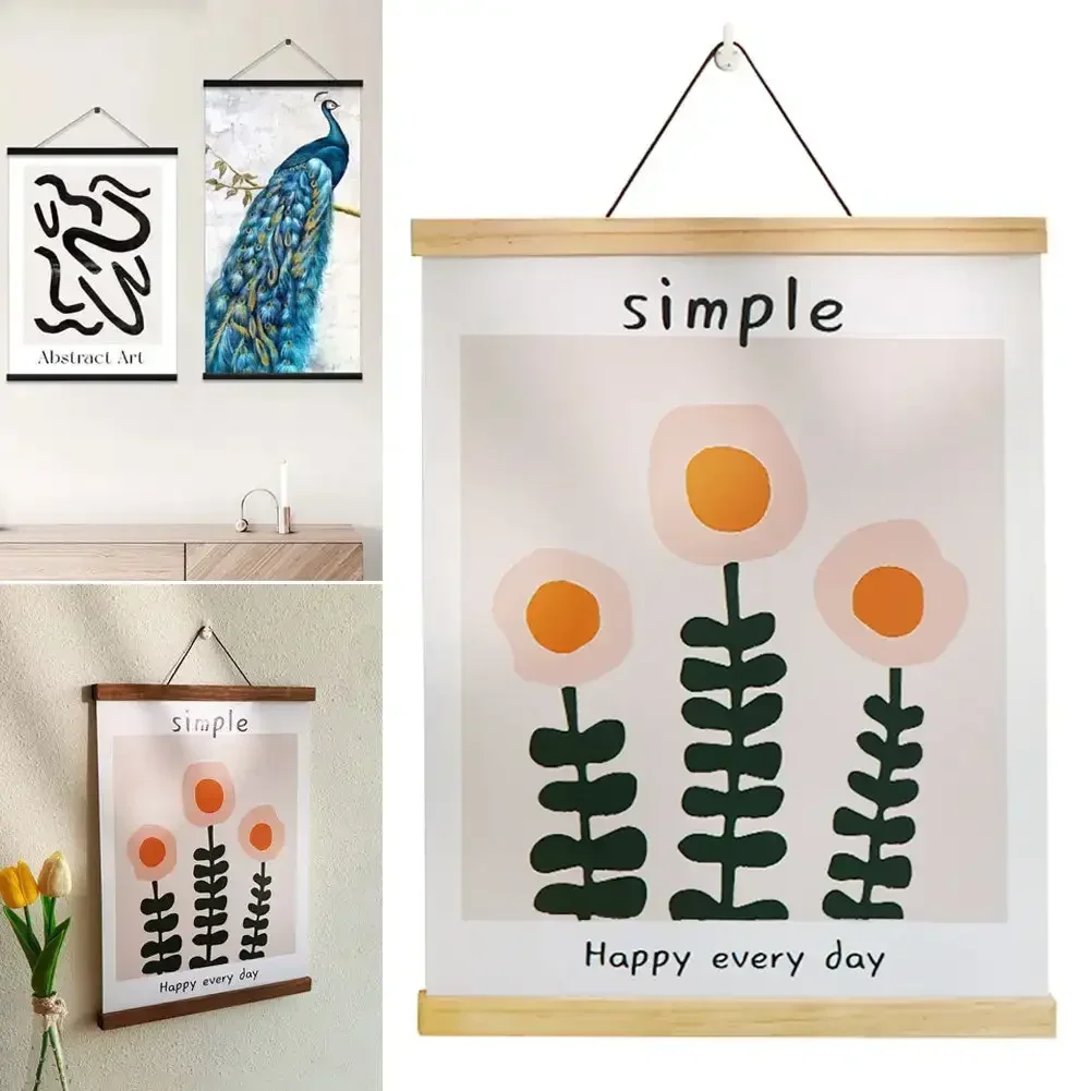 

7colors 8 Sizes Magnetic Pine Wood Photo Picture Frame, Black Teak Color Poster Wooden Hanger Frame Canvas Wall Art Print Frame