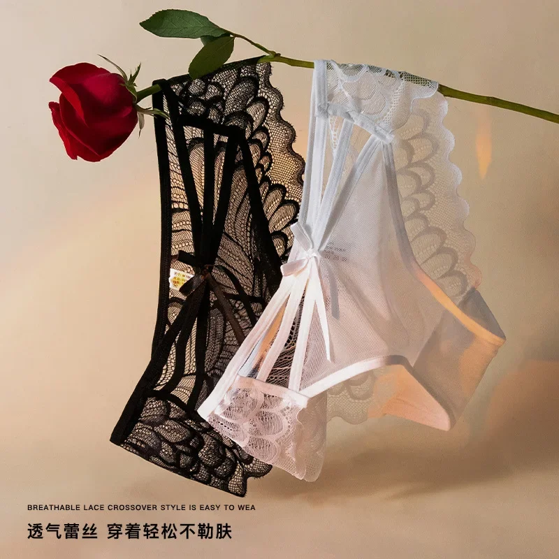 French heart-shaped double-winged lace sexy careful machine middle waist seamless pure desire wind hollow soft mesh briefs women