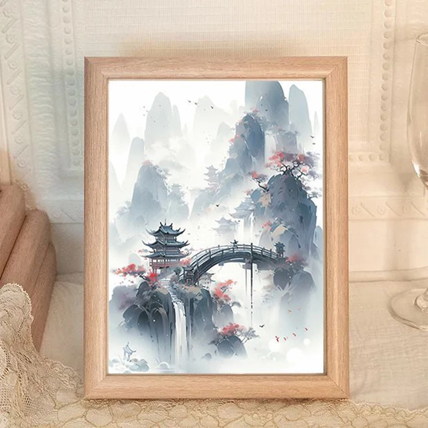 Peinture de paysage à l'encre de style chinois, ornements d'agne, cadre photo, décoration de paysage, cadeau de chambre