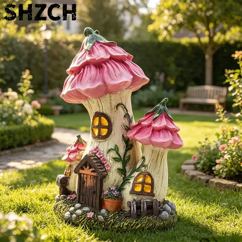 New creative mushroom-shaped resin house ornament, fairy tale style garden courtyard landscape decoration