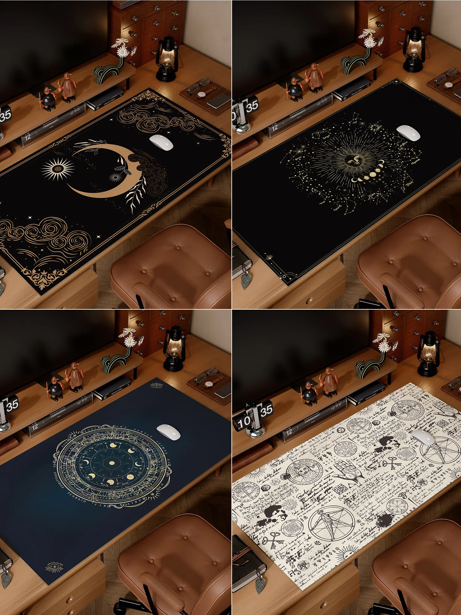 Constellation Tarot Card PatternLeather Mouse Pad Non-Slip Waterproof Mat Comfortable Office Gaming Mousepad Desk Mat PC Laptop