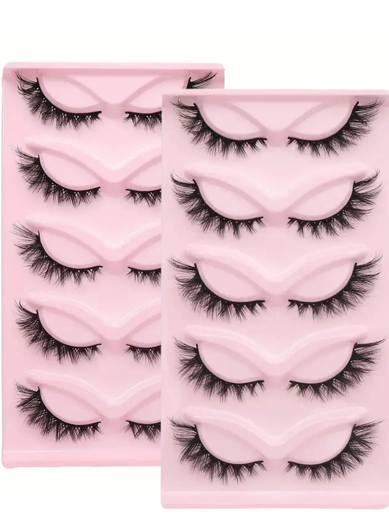 5 pares de cílios postiços hipoalergênicos de olho de gato, aparência natural, fofos e macios, leves, com forro cruzado e tira completa
