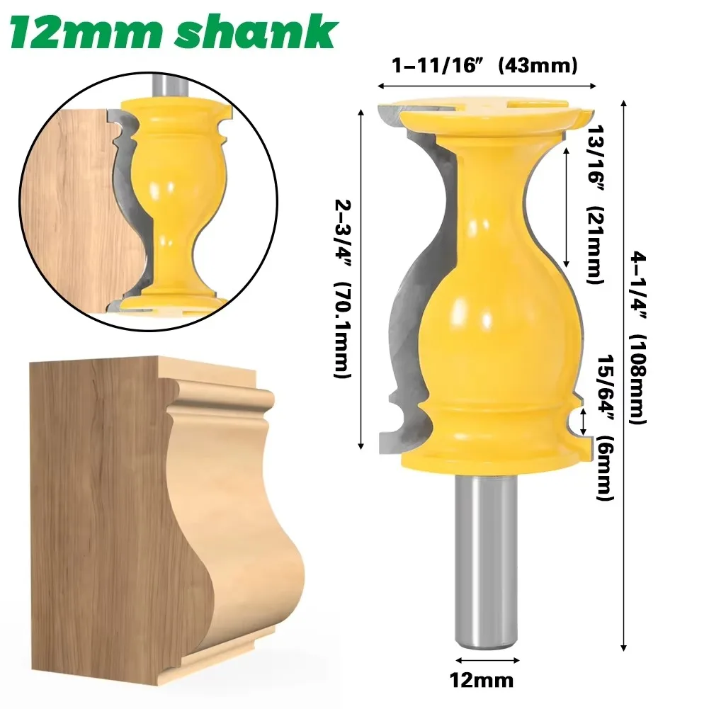1PC 1/2" 12.7MM 12MM Shank Milling Cutter Wood Carving Architectural Cemented Carbide Molding Router Bit Trimming Wood Milling