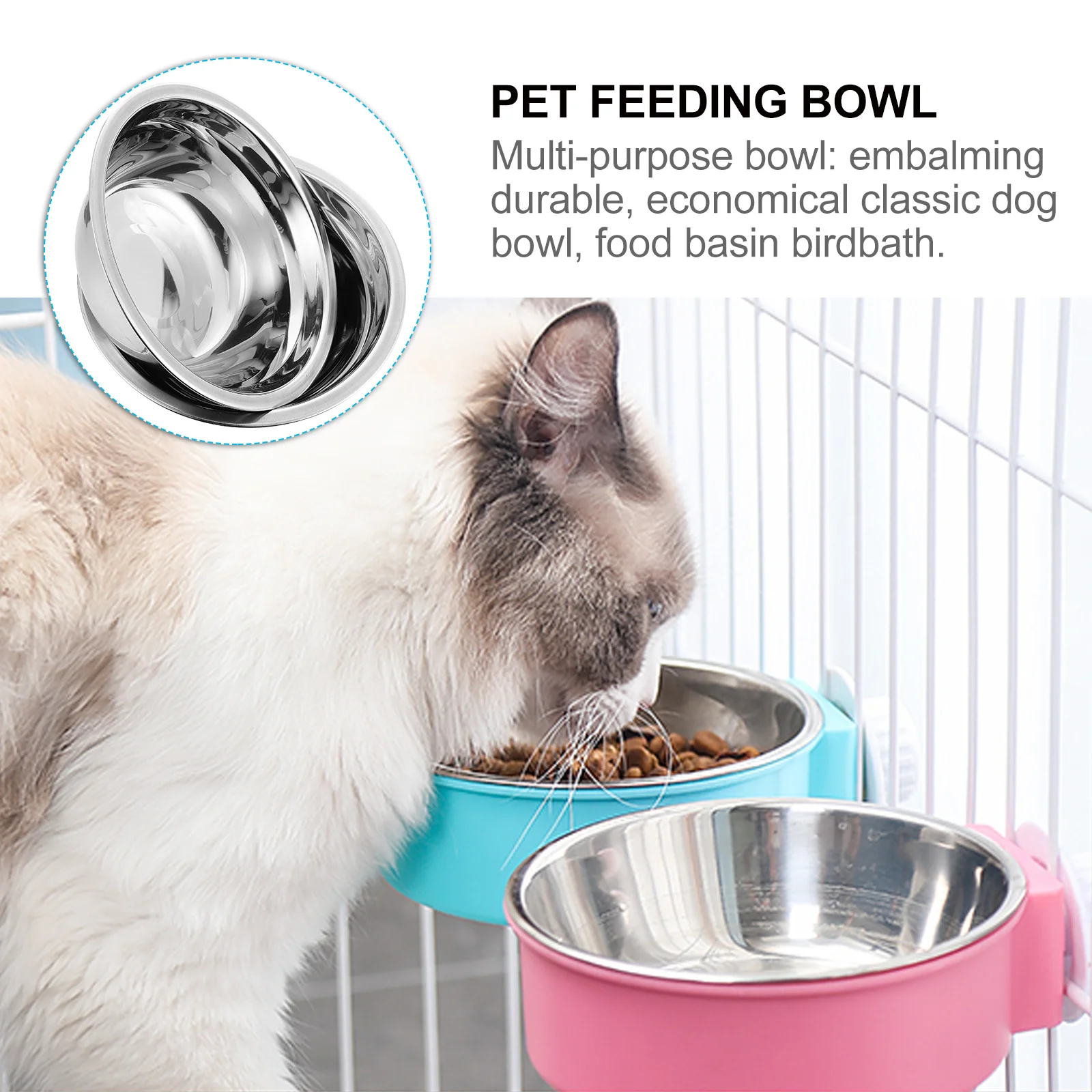 

2Pcs Stainless Steel Pet Drinking Bowl High Base Design Polished Surface Non-Slip Multi-Use for Dogs Cats Easy to Dry