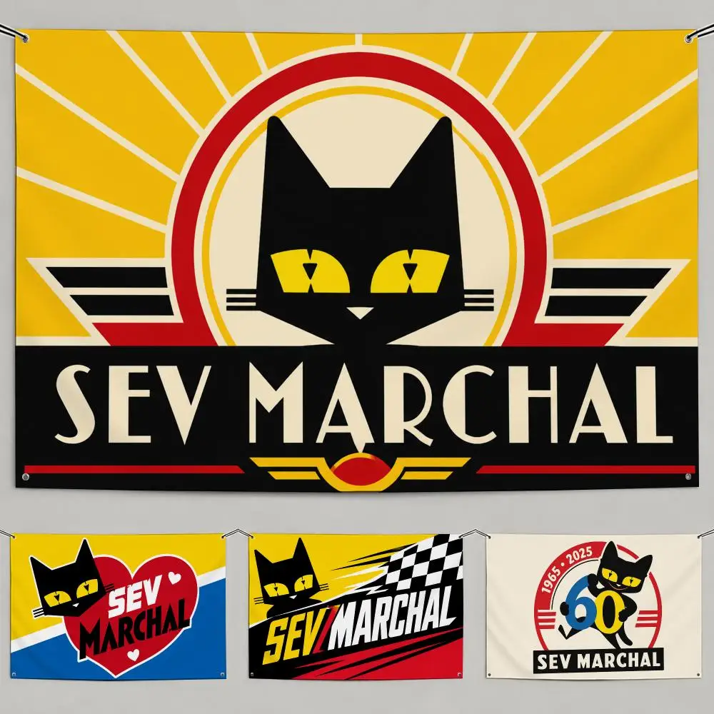 Black Cat S-SEV M-Marchal Flags Flags Minimalist Fabric   Outdoor Garden Banner Hanging Sign for Shop Home Decor