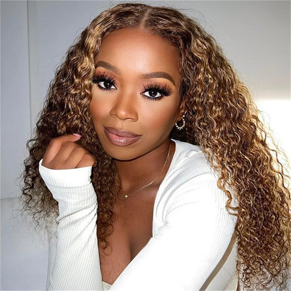 

Ombre Honey Blonde Curly Bob Wigs For Women Preplucked Density180 13x4 Highlight Curly Human Hair Bob Wig P4/27 Natural Hairline