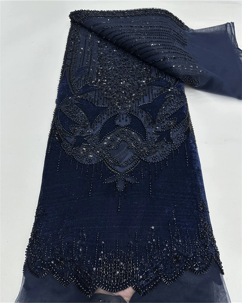 아프리칸 레드 벨벳 비즈 레이스 튤 원단 2025 고품질 비즈 프랑스 스팽글 자수 레이스 원단 (바느질용)