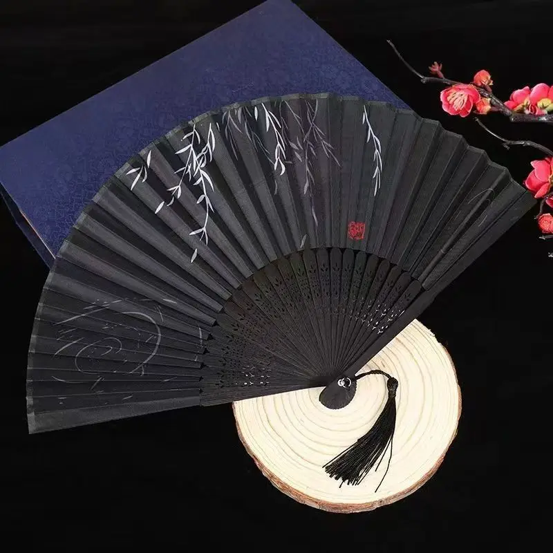 5pcs Wholesale Folding Fan With Tassel Retro Chinese Vintage Stage Dance Performance Handheld Fan Home Decoration Ornament Craft