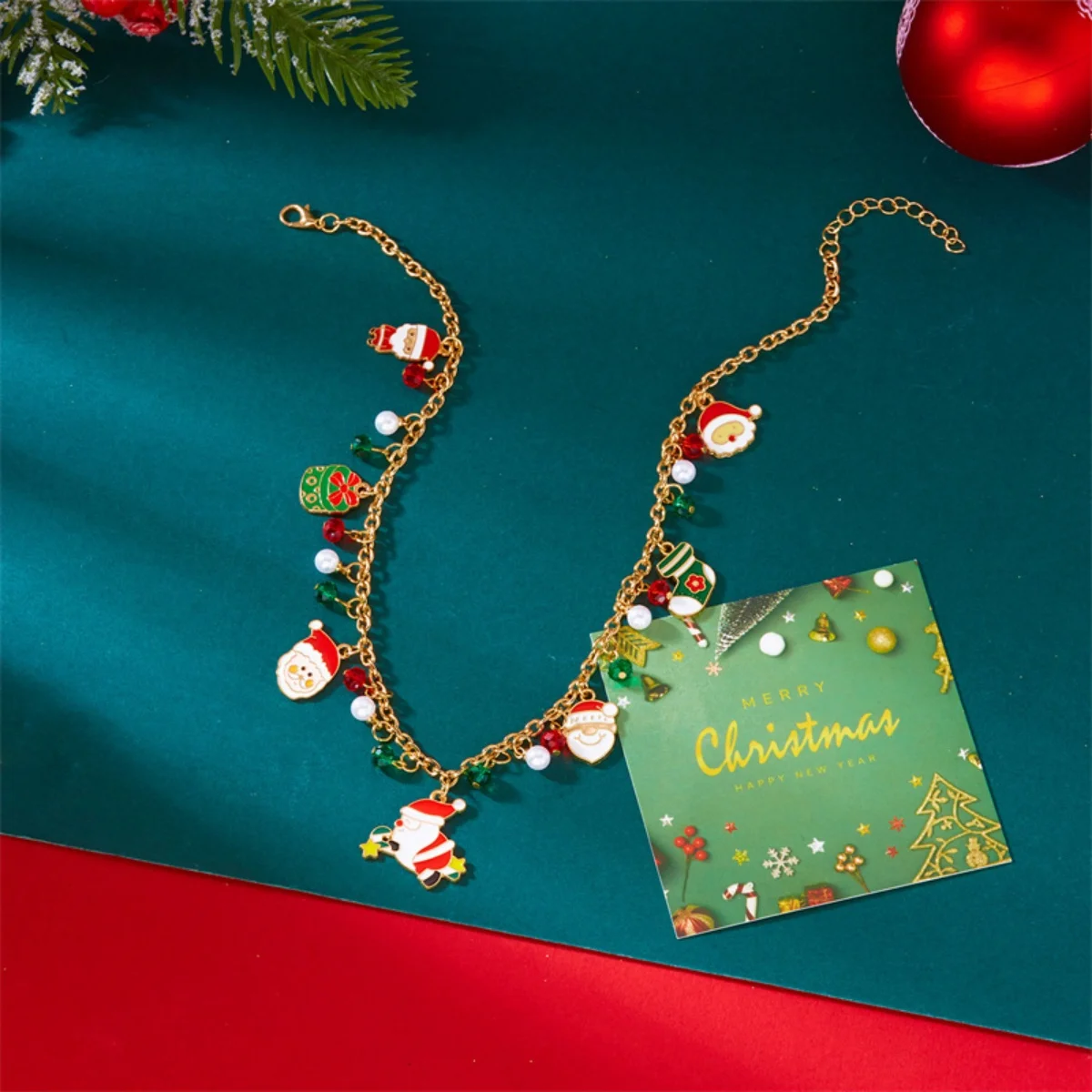 Weihnachten Halskette Cane Rentier Santa Claus Geschenk Box Baum Schneemann Kristall Perlen Fringe Anhänger Halsband Für Frauen Männer Party Geschenk