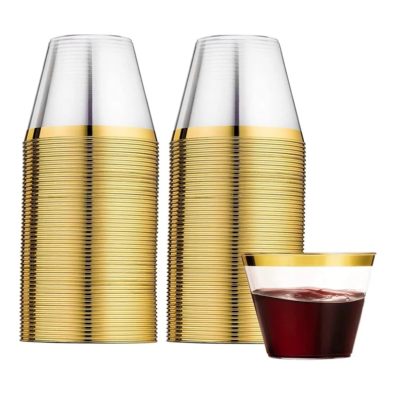 

60PCS Gold Rimmed Plastic Cups Party Wine Glasses For Champagne Cocktail Martini