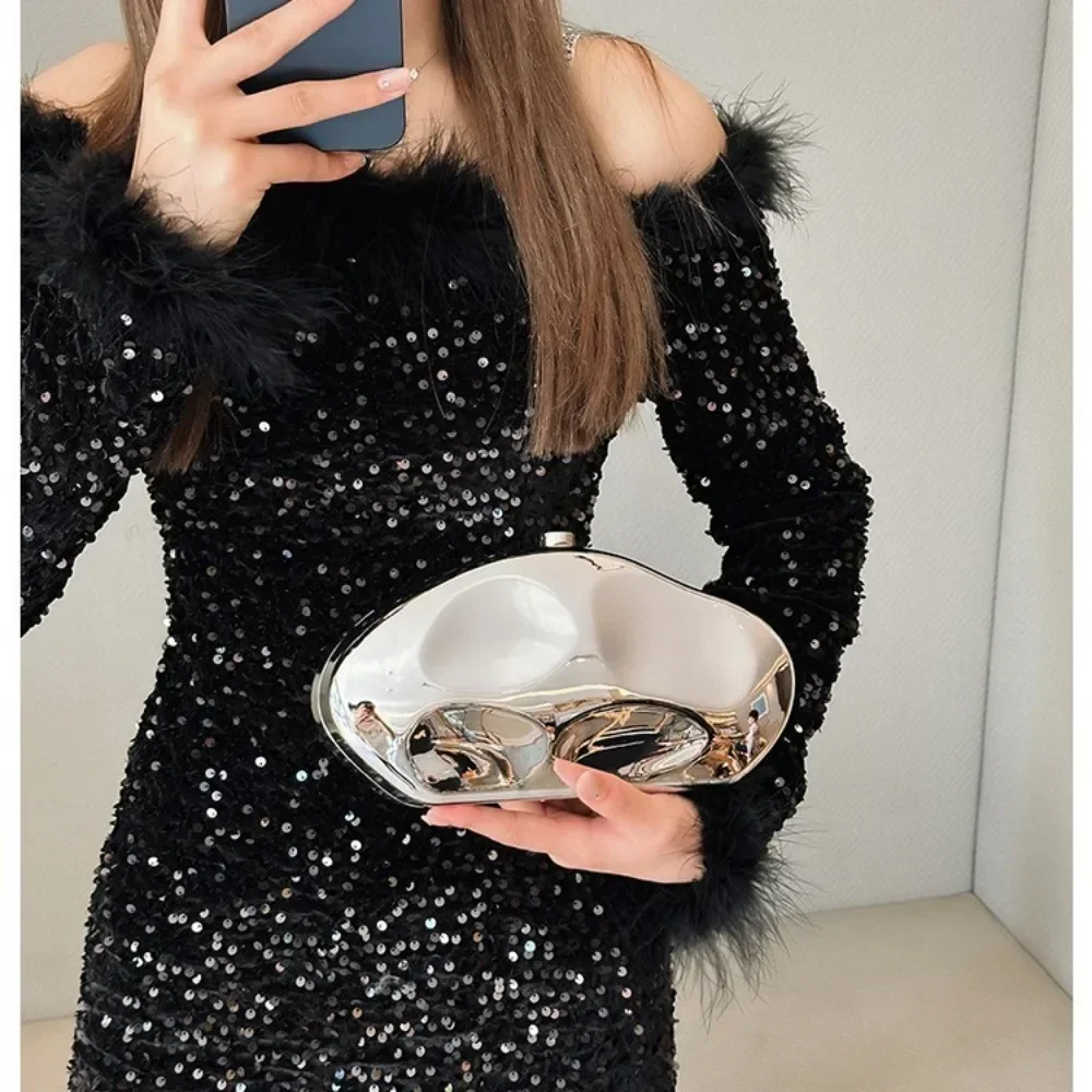 Acrylic Shell Shape Clutch Bag Gold Silver Blue Women Evening Party Cute Metal Shiny Purse Handbag 2024 Wholesale Clutch Bag