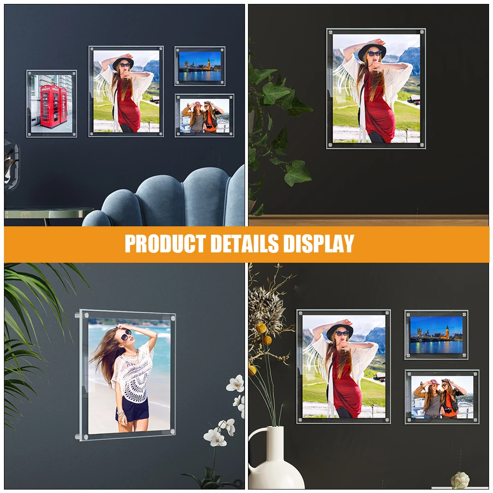 

Transparent Acrylic Photo Frame Double Wall Mount Clear Picture Frames Vintage Decor Home Bedroom Living Room Art Hanging