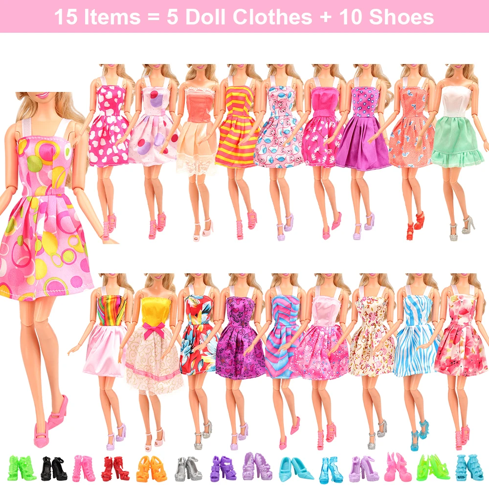 

Barwa Fashion Style 12 Pieces Doll Clothes Accessories=2 Random Skirts+10 Shoes Dress up 11.5inch Doll Kids Toys Gifts