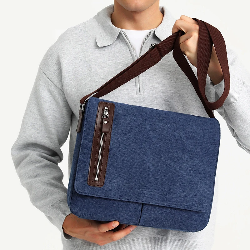 Messenger Bag Men Shoulder Canvas Business Retro Crossbody Vintage Pack Casual Trip Office Portable Travel Fashion Bags Y158A