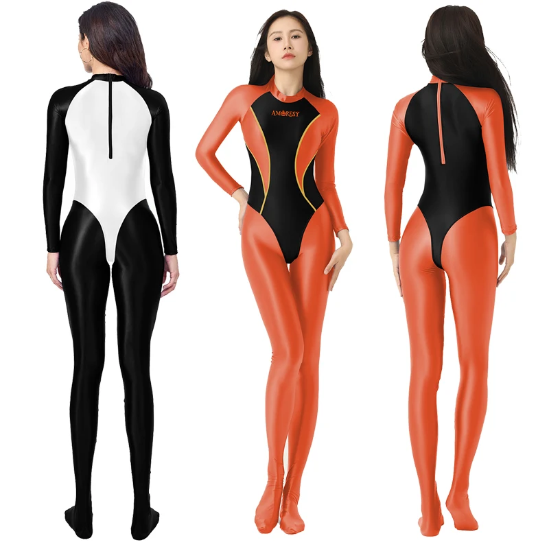 AMORESY Women's Stretch Spandex gloss Bodysuit Catsuit Cosplay Playsuit Zentai Suit Tight Jumpsuit Halloween Limited Edition