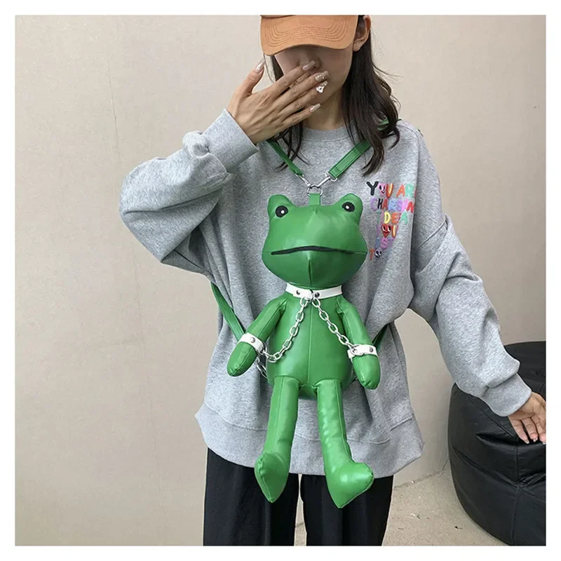 Women 2023 new cartoon frog doll funny shoulder bag personality cute girl net red travel backpack pu