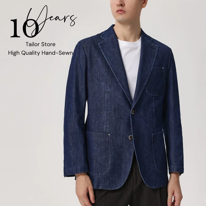 

Classic Denim Blue Men's Suit Jacket Smart Casual Outerwear Business/Everyday Suit Classic Lapel Single-Breasted Elegant Tuxedo