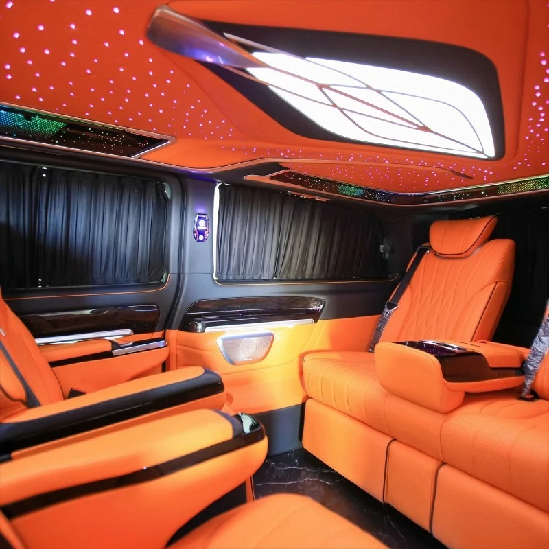 Dingkong MPV Ultra Luxury Orange Nappa Leather VIP Reclining Seat Starlight Ceiling Interior Kit | Custom Manufacturer