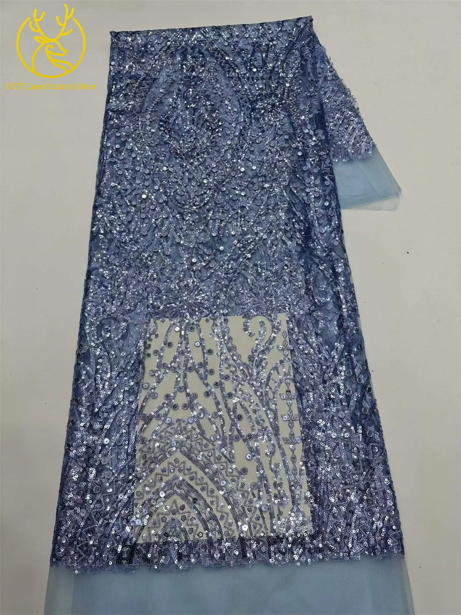 5 Yards Brauner Afrikanischer Spitzenstoff 2026 Nigerianische Pailletten Perlen Hochzeitsdekoration Tüll-Spitzenstoff Braut Partykleid Nähen – Detail 16