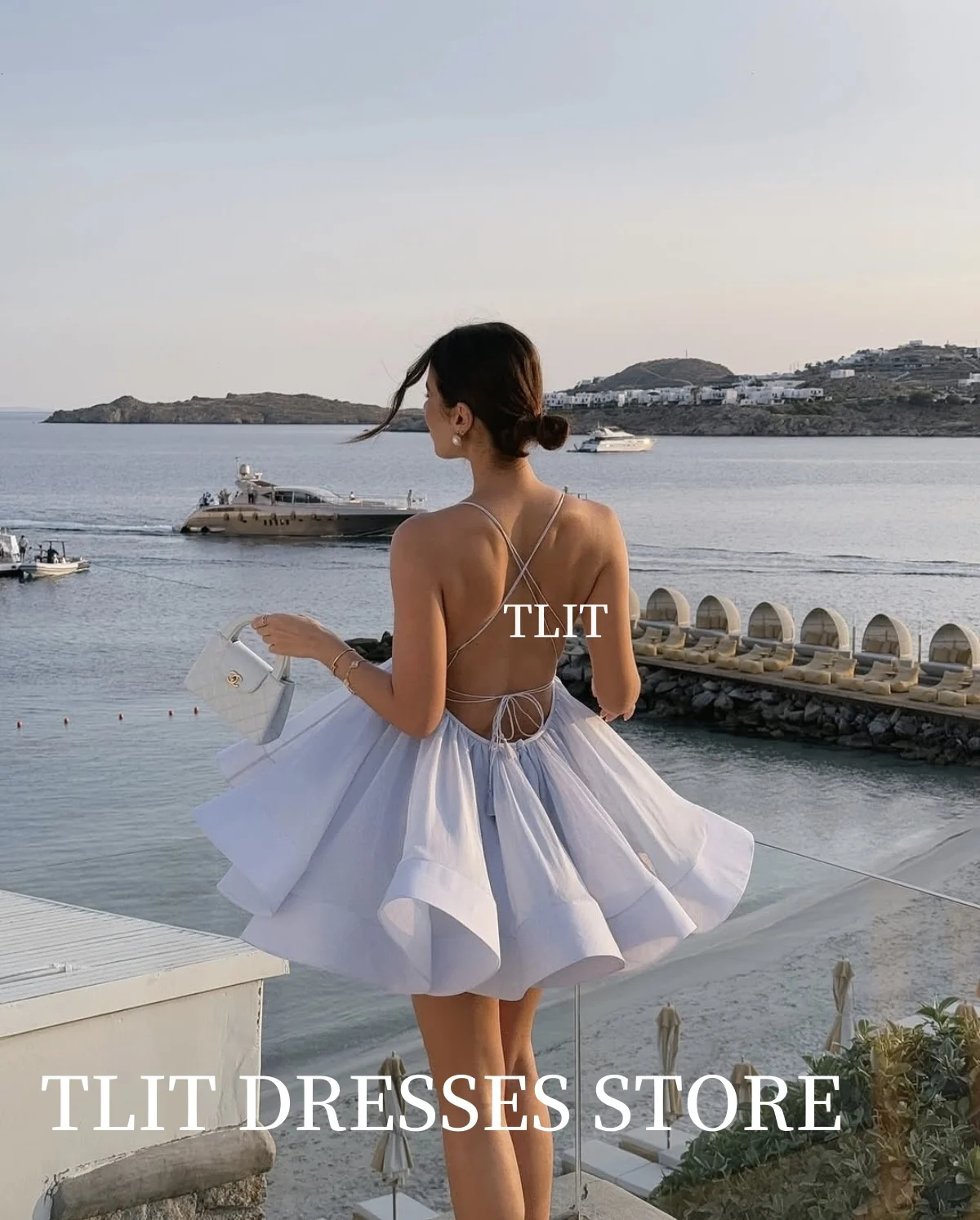 TLIT Simple Candy สีชุดราตรีสั้นที่กําหนดเอง فستانBackless สปาเก็ตตี้ชุดราตรี Sweetheart ชุด