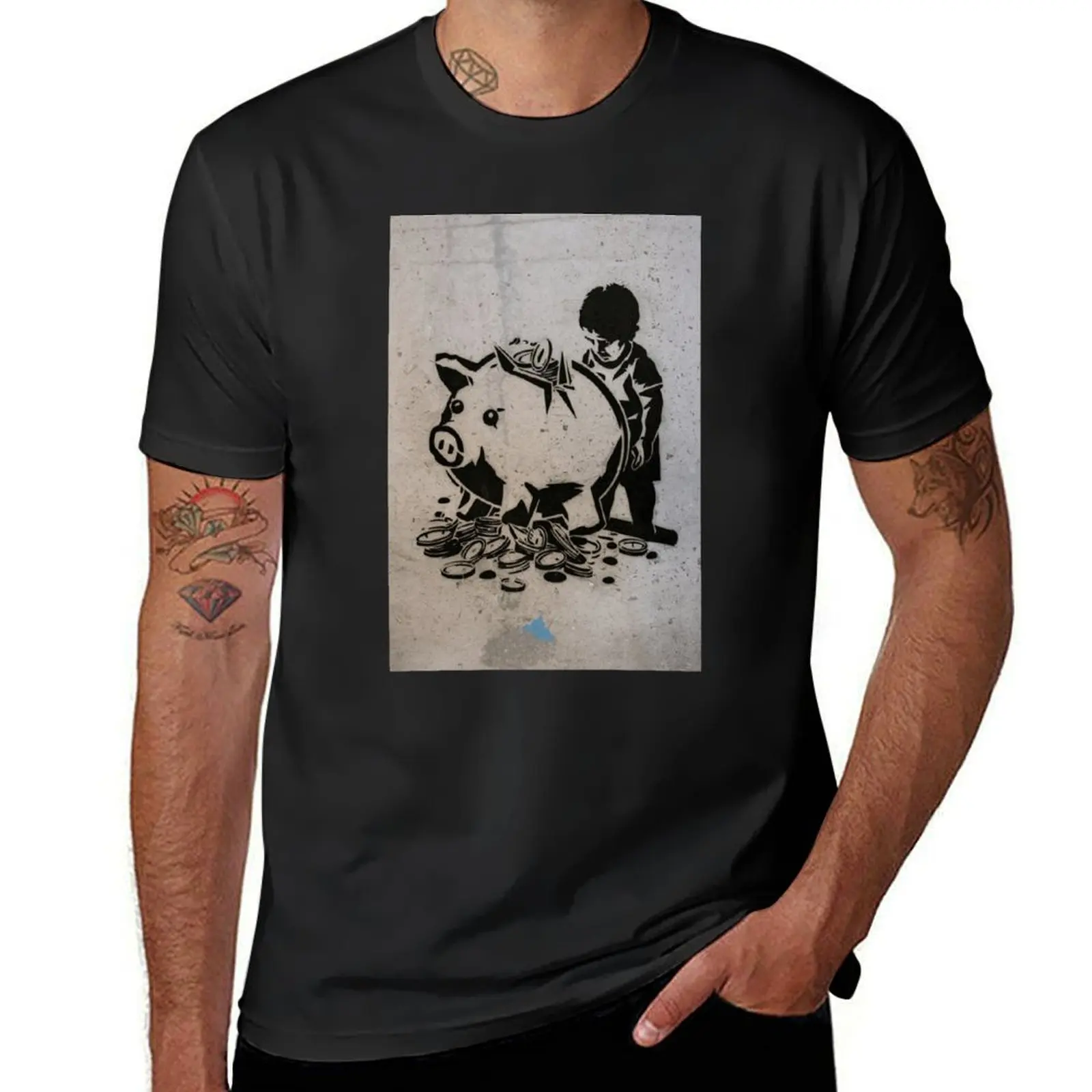 Piggie Bank Stencil Graffiti T-Shirt graphic tee shirt hippie clothes t shirts for men cotton