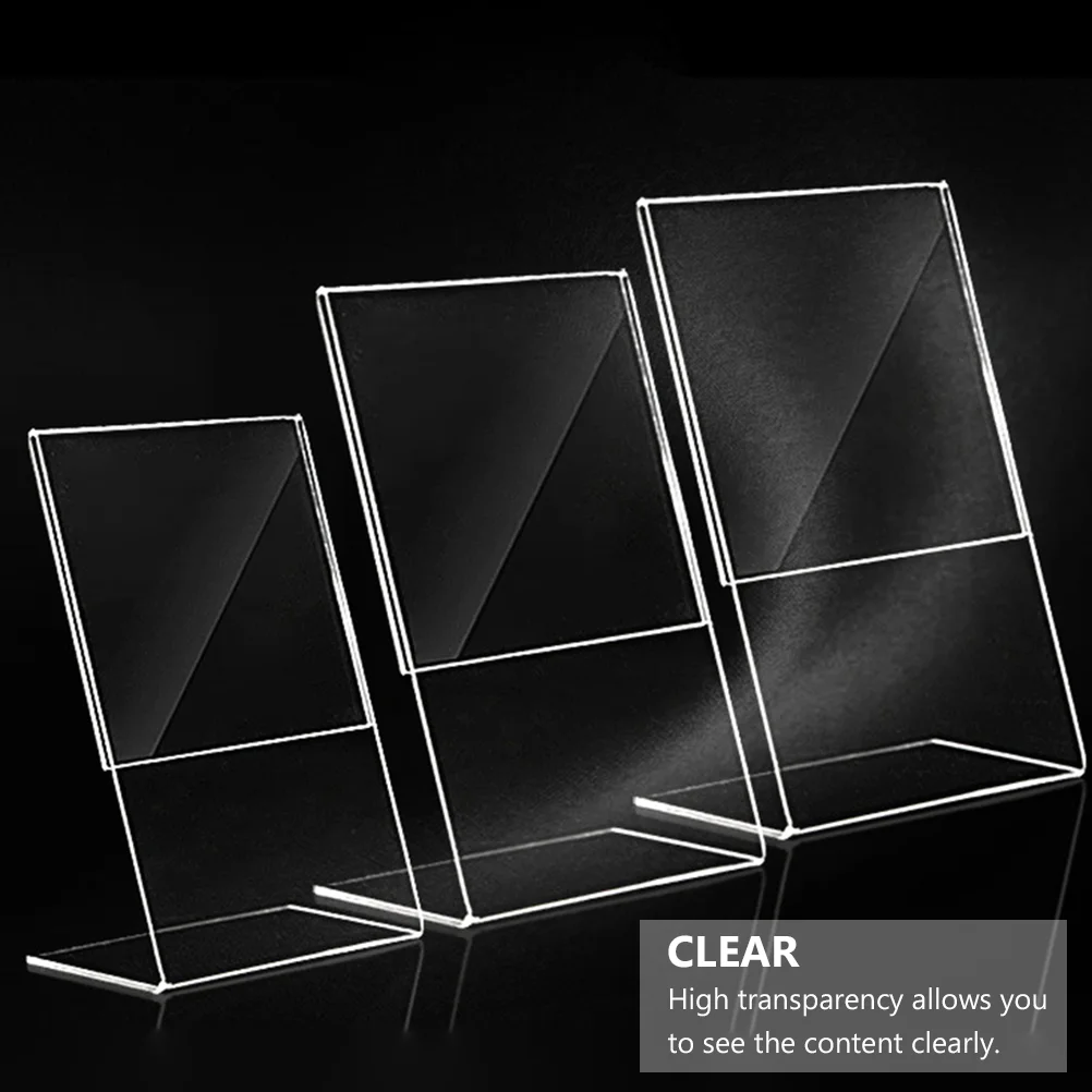 3 Pcs Display Stand Meeting Menu Ad Frame Label Holder Acrylic Table Shelf