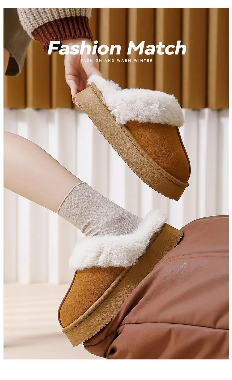 2026 Winter Warme Flache Fell-Hausschuhe für Damen, Kunstwildleder Flauschige Pelzige Hausschuhe, Bequeme Rutschfeste Innen-Boden-Baumwollschuhe – Detail 9