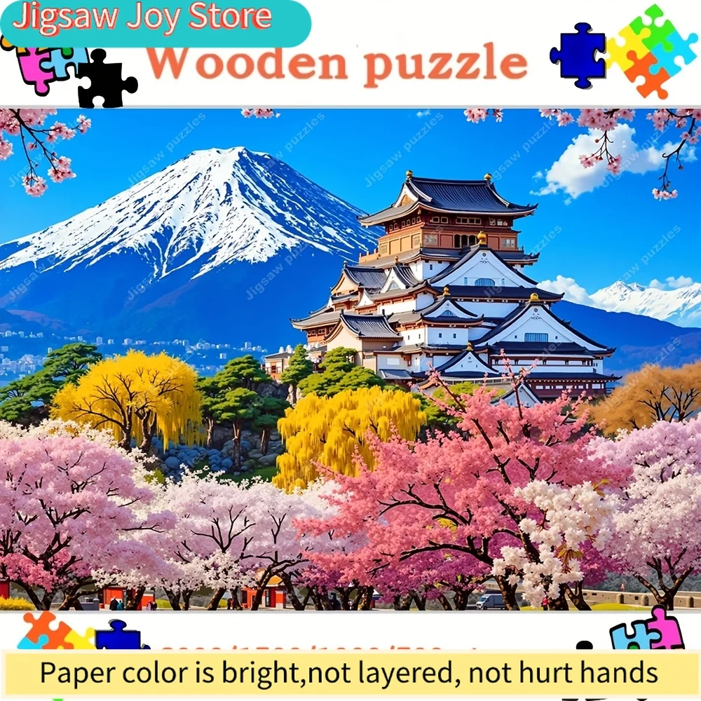 

Деревянный пазл для взрослых - крупномасштабная модель горы Фудзи, сакуры и замка с сложной сборкой (2000 деталей), культурное настенное искусство G