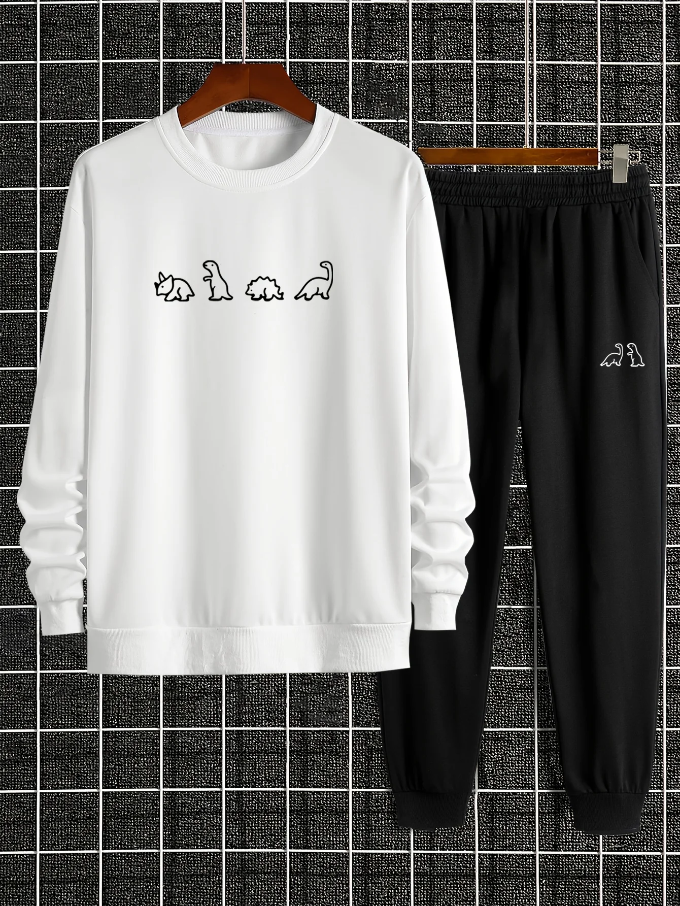 

Autumn/Winter Y2K Men's Sports Set with Dinosaur 3D Printed Lines, Fashionable and Suitable for Men's Daily Streets, 2-piece Set