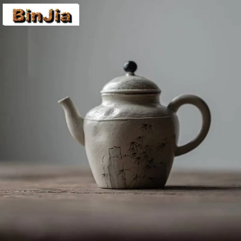

140 мл бамбуковый чайник с нарисованными чернилами, японский чайник с грубой керамикой, винтажный чайник для изготовления дахунпао, принадлежности для кафе, подарки для рукоделия