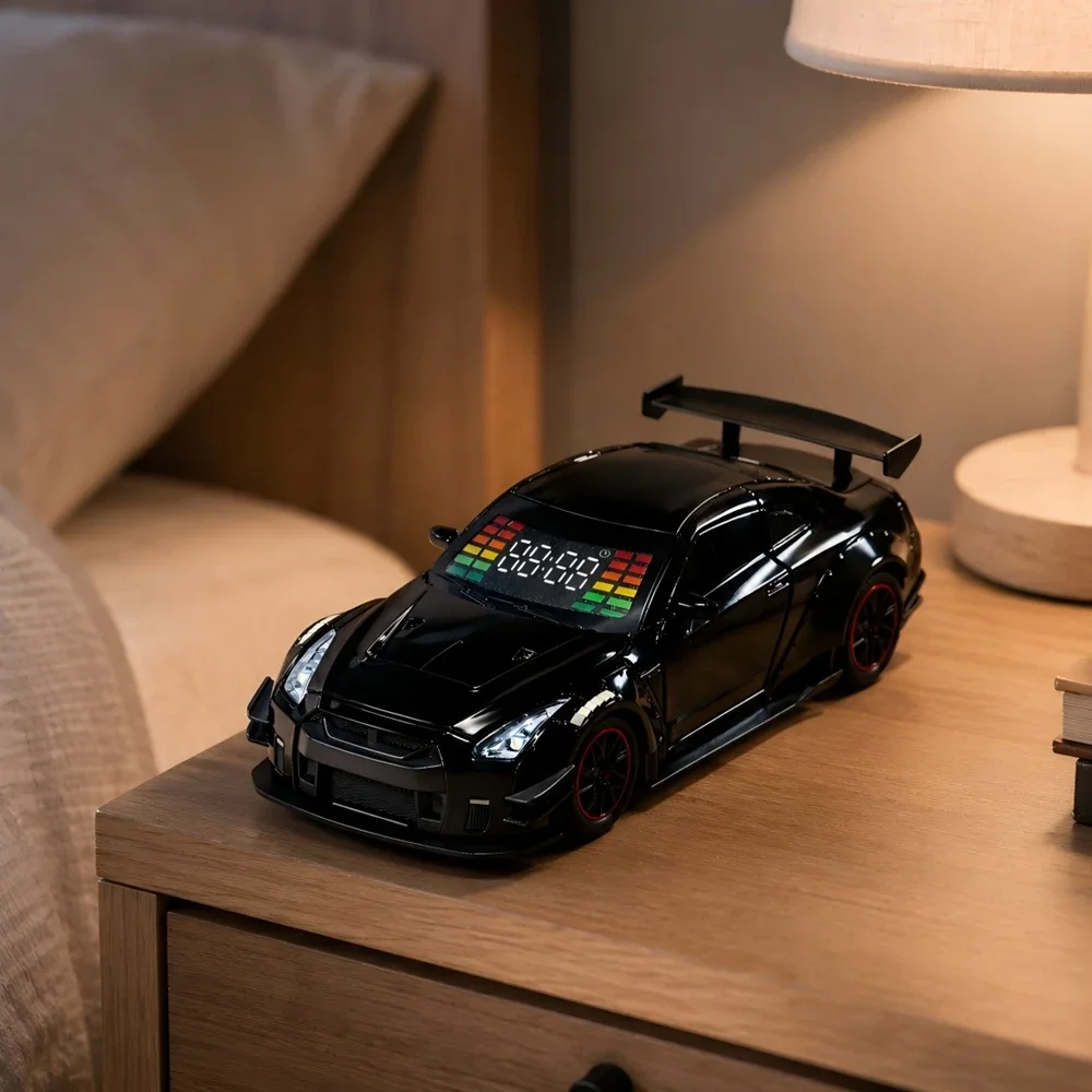 Simulated Metal Sports Car  LED Display Clock Adjustable Engine Roar Sound With Mist Sprayer Creative Desktop Ornament