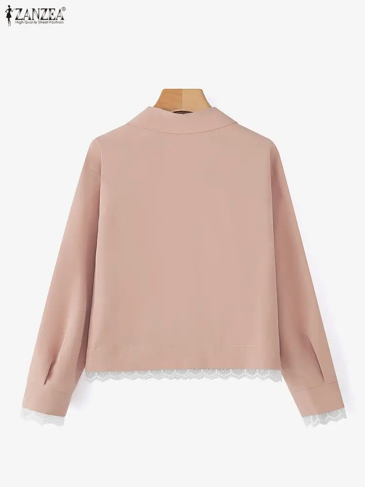 سترات الخريف ZANZEA معاطف رقيقة على الموضة للسيدات 2025 سترات كاجوال مرقعة من الدانتيل بأكمام طويلة وأزرار ملابس خروج فضفاضة #2