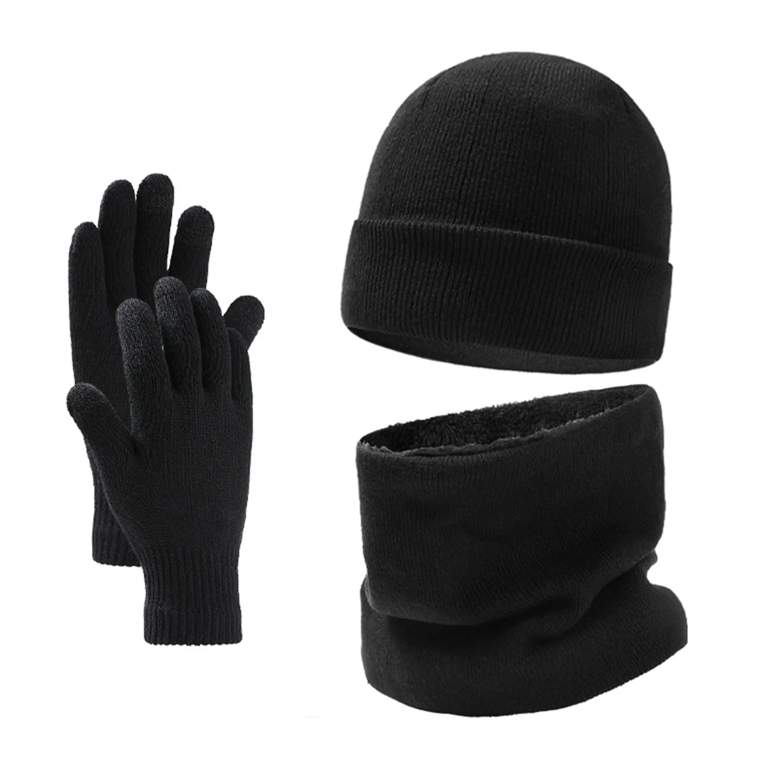 Autumn Winter Warm Hat Scarf Gloves Three Piece Plush Knitting Wool Hat Cold Proof Headgear Hat Scarf Gloves Set Women