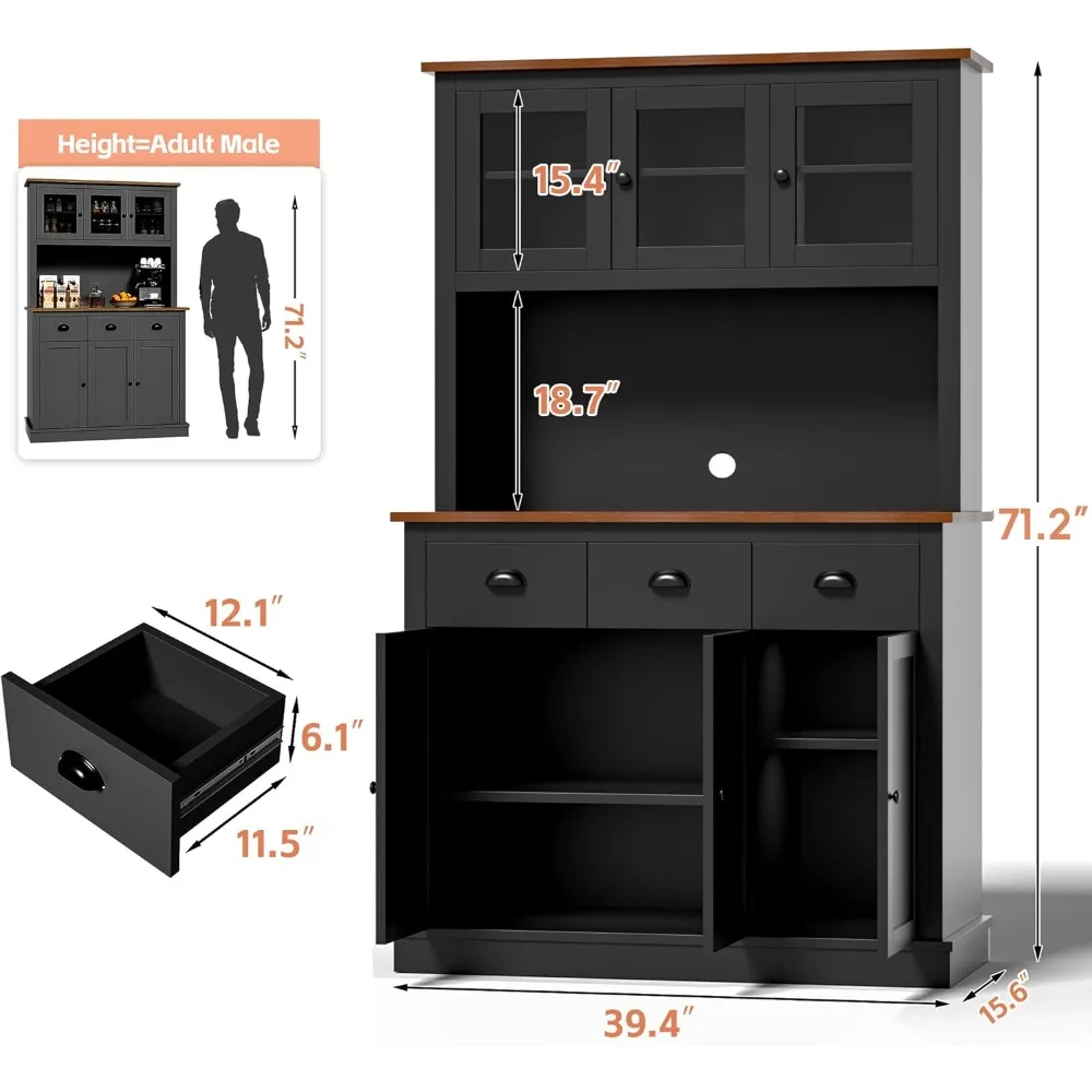 Зарядная станция Высокий кухонный шкаф для кладовой со столешницей, ящиками, полкой для микроволновой печи и решениями для хранения продуктов питания