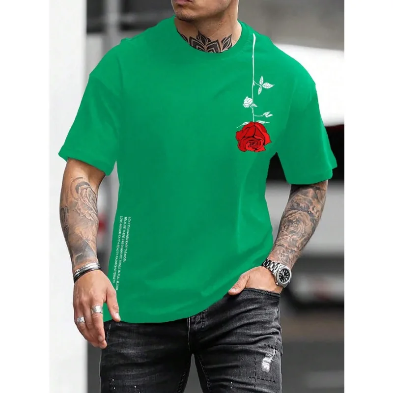 2025 T-shirt da uomo casual allentata rosa con stampa digitale 3D a maniche corte moda di strada europea e americana per uomo