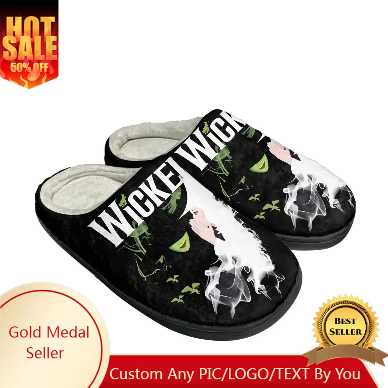 

WICKED He Musical Elphaba Wicked Witch of the West Home Cotton Slippers Mens Womens Plush Bedroom Keep Warm Indoor Custom Shoe