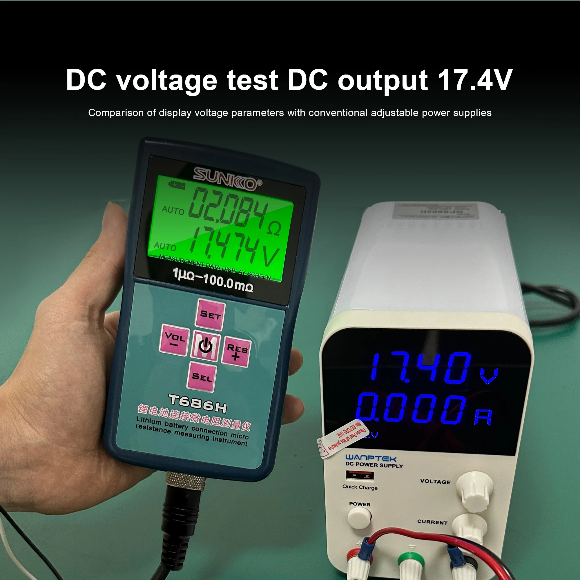 Tester ESR digitale SUNKKO T686H Misuratore di tensione con portata 1μΩ-100mΩ 0,1 mV per litio/super condensatore/UPS