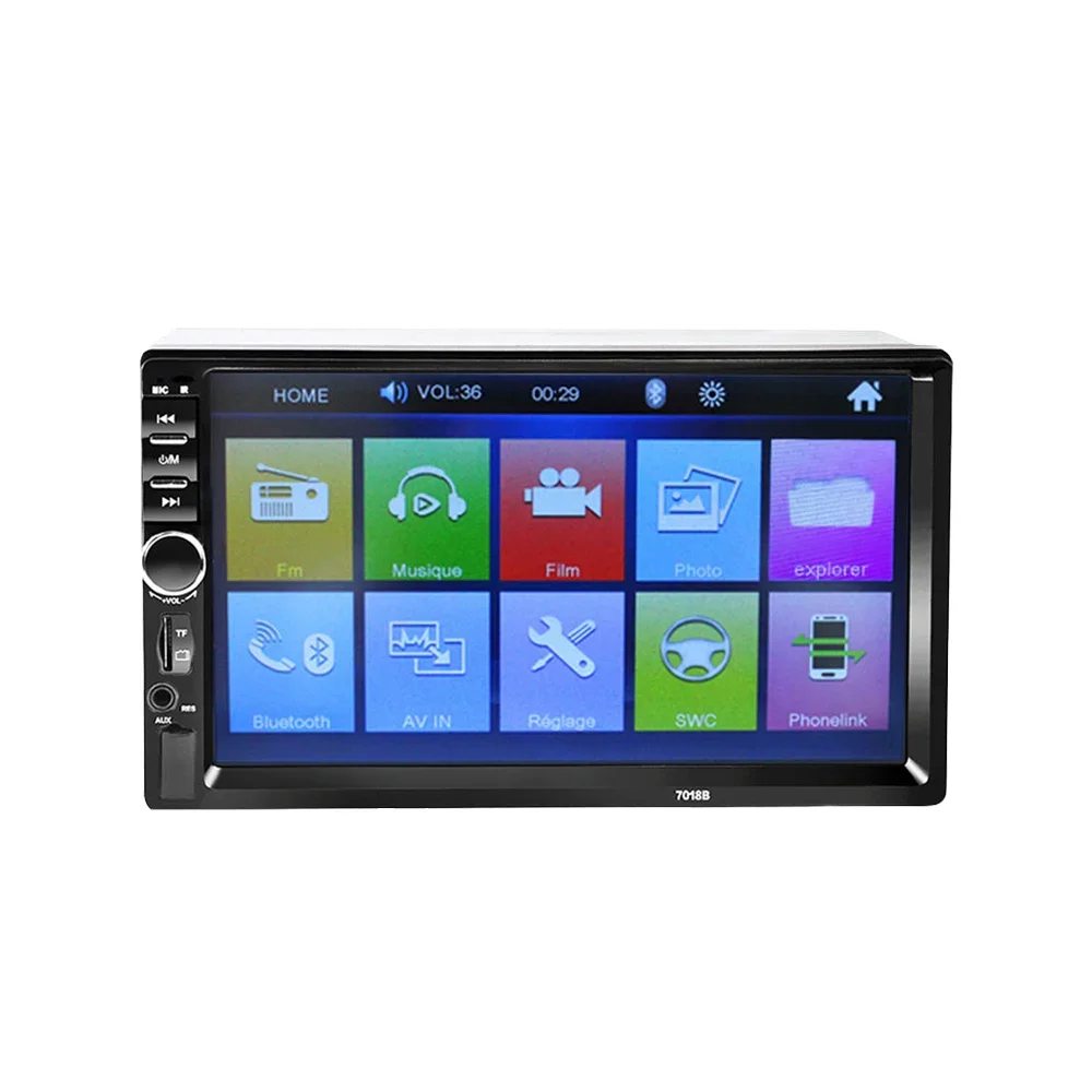 2-Din 7-Inch HD Touch Screen Car Video Multimedia MP5 Player, FM/USB/AUX, 7018B with Remote Control, Amplifier & SD Card