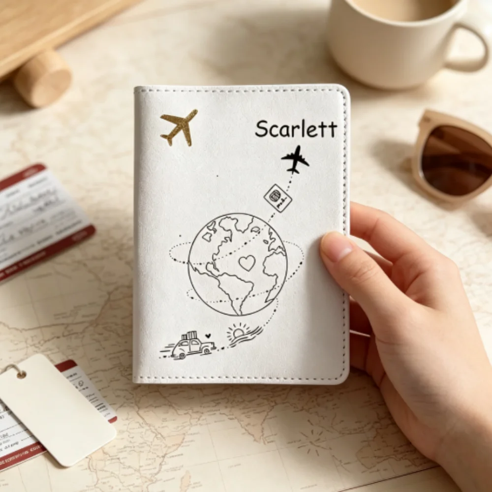 Travel Accessories Plane - Personalizowana okładka na paszport z tekstem,