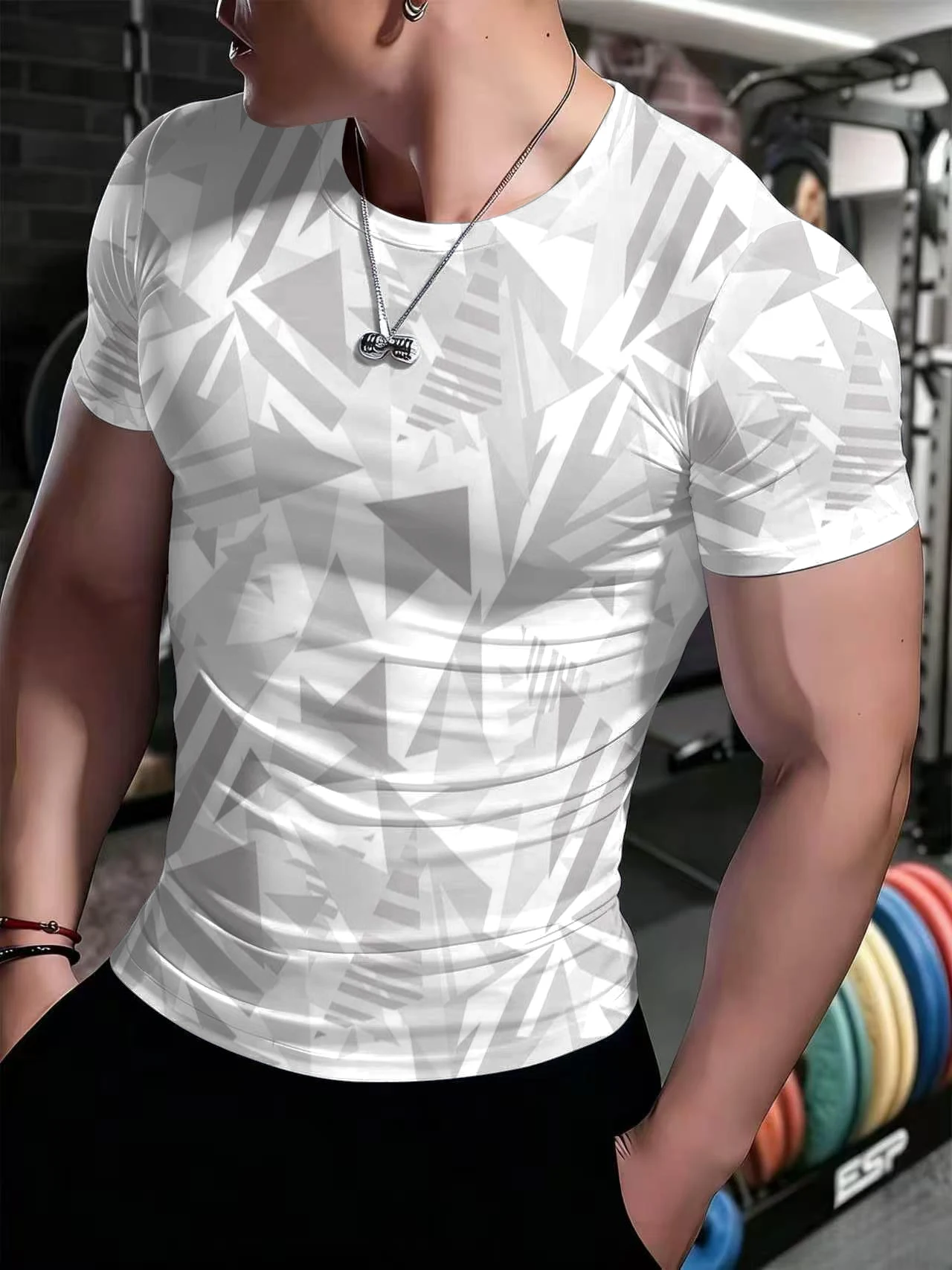 Herren-Sport-T-Shirt mit kurzen Ärmeln und hoher Elastizität, ideal zum Laufen im Freien, für das Training und als bequeme Freizeitkleidung; atmungsaktives Fitness-Oberteil. – Detail 1