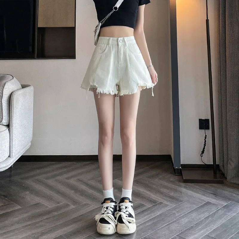 Short à jambes larges pour femmes, nouveau pantalon Vintage déchiré, taille haute, ample, ligne a, tendance, Style fin, été