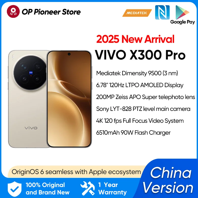 Vivo X300 Pro 5G smartphone android MediaTek Dimensity 9500  200MP Zeiss APO Super Telephoto Lens 6.78”AMOLED 120hz 6510mAh NFC