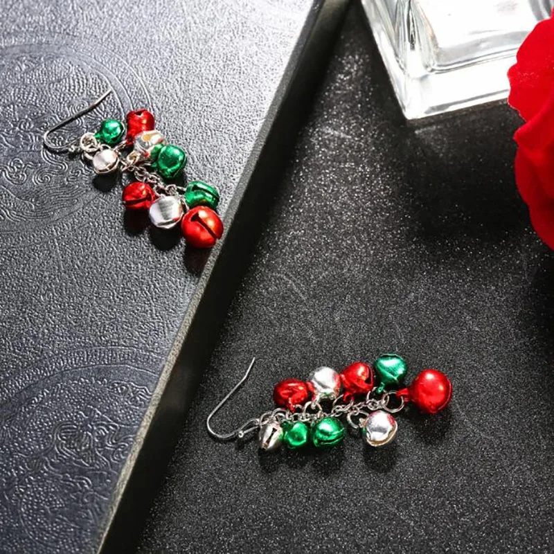 Colorful Little Bells Christmas Drop Earrings Sweet Pearl Bowknot Wind Chime Xmas Tree Earrings for Women Charm Party Jewelry