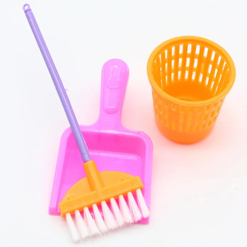 9 Uds. Suministros de limpieza para casa de muñecas en miniatura, Mini cubo, fregona, cepillo, escoba, juego de herramientas para el hogar, accesorios para muebles, chico BJD
